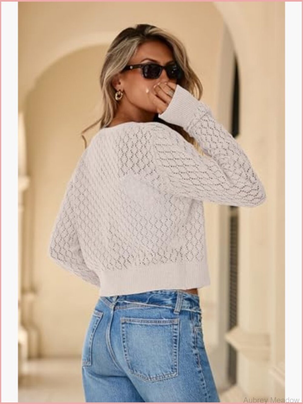 Crochet Tie Front Shrug Cardigan Long Sleeve Knit Crop Top Boho Cover Up - Picture 3 of 7